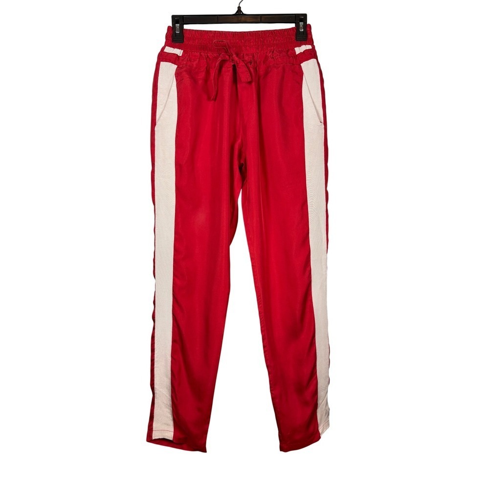 The Kooples Sport Women's 100% Silk Pants, Red/White Side Stripe, Tapered Size 2